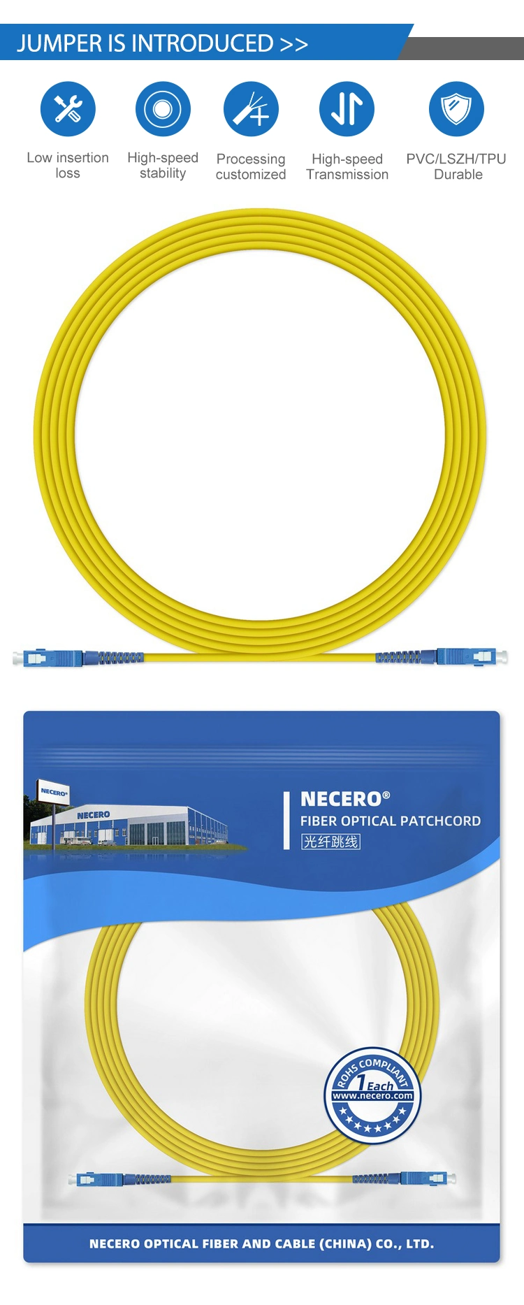 Sc-Sc Simplex/Duplex 62.5/125 Singlemode Multimode Om1/Om2/Om3/Om4/Om5 2.0/3.0mm, 3meters Fiber Optic Patch Cord