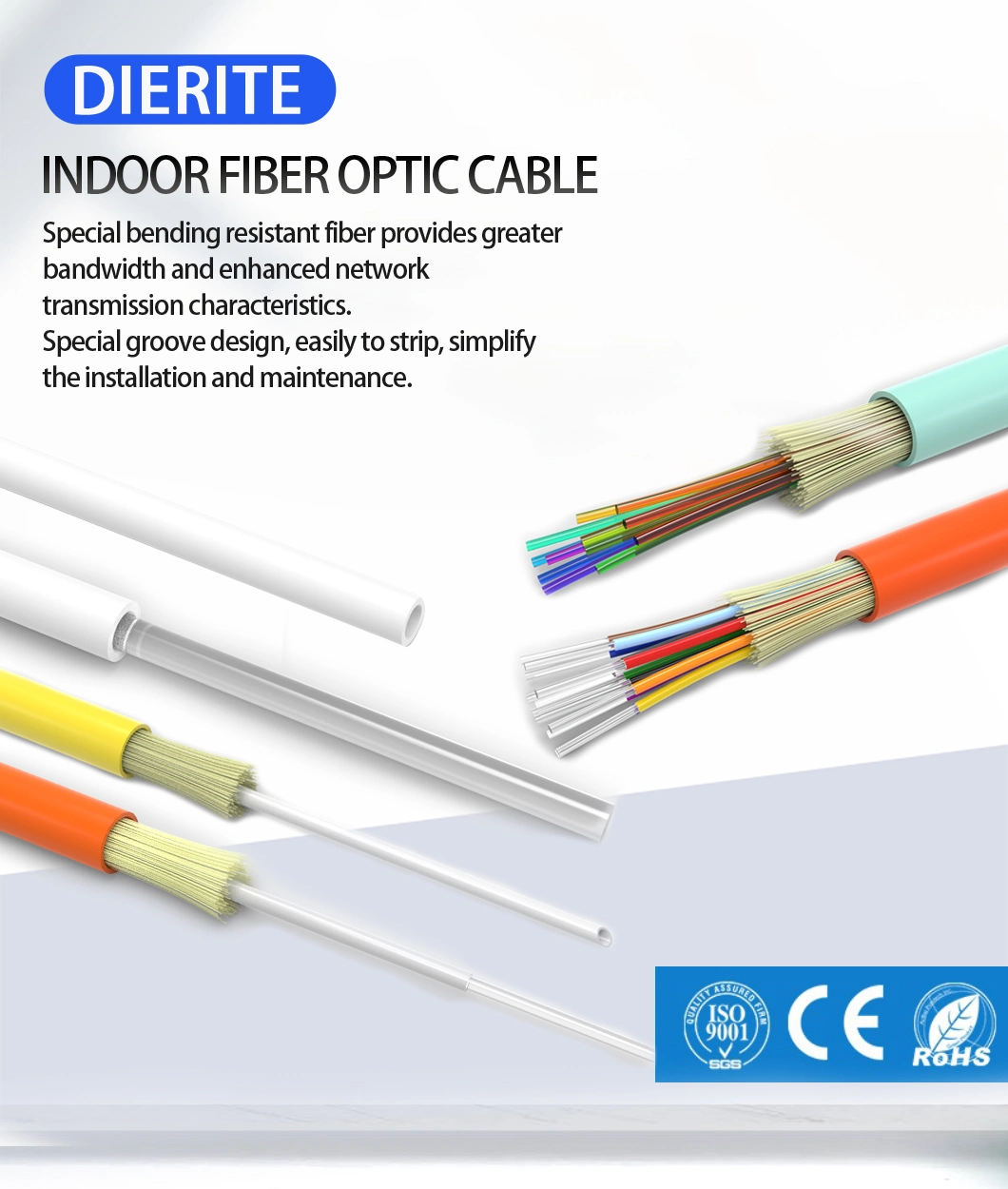 Manufacturer Supply Indoor Single-Mode Distribution Communication Fiber Optic Cable CPR Approve for Indoor Shaft Level and Forced Ventilation Level Wiring