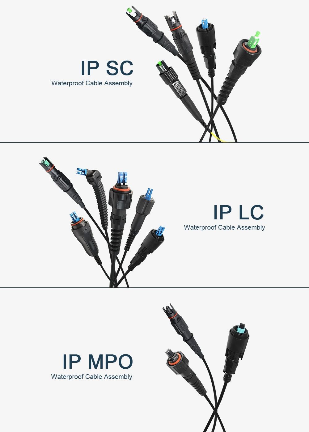 Fiber Optic Stap Waterproof Connector Sc LC MPO FTTH Drop Outdoor Fiber Cable Assemblies